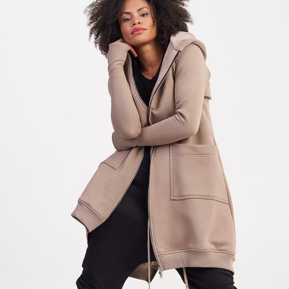 Long Zipper Fleece Maxi Hoodie with Thumb holes - Picture 1 of 8